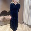 Klaer Ganni Maxikjoler | Velvet Jersey Gathered Long Dress Total Eclipse