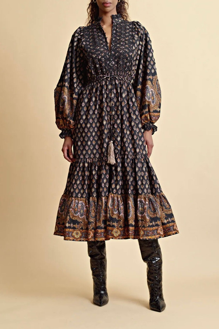 Klaer By Timo Julebordkjoler | Decorated Poplin Midi Dress Paisley