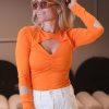 Klaer Ganni Bluser | Light Stretch Jersey Cutout Blouse Vibrant Orange