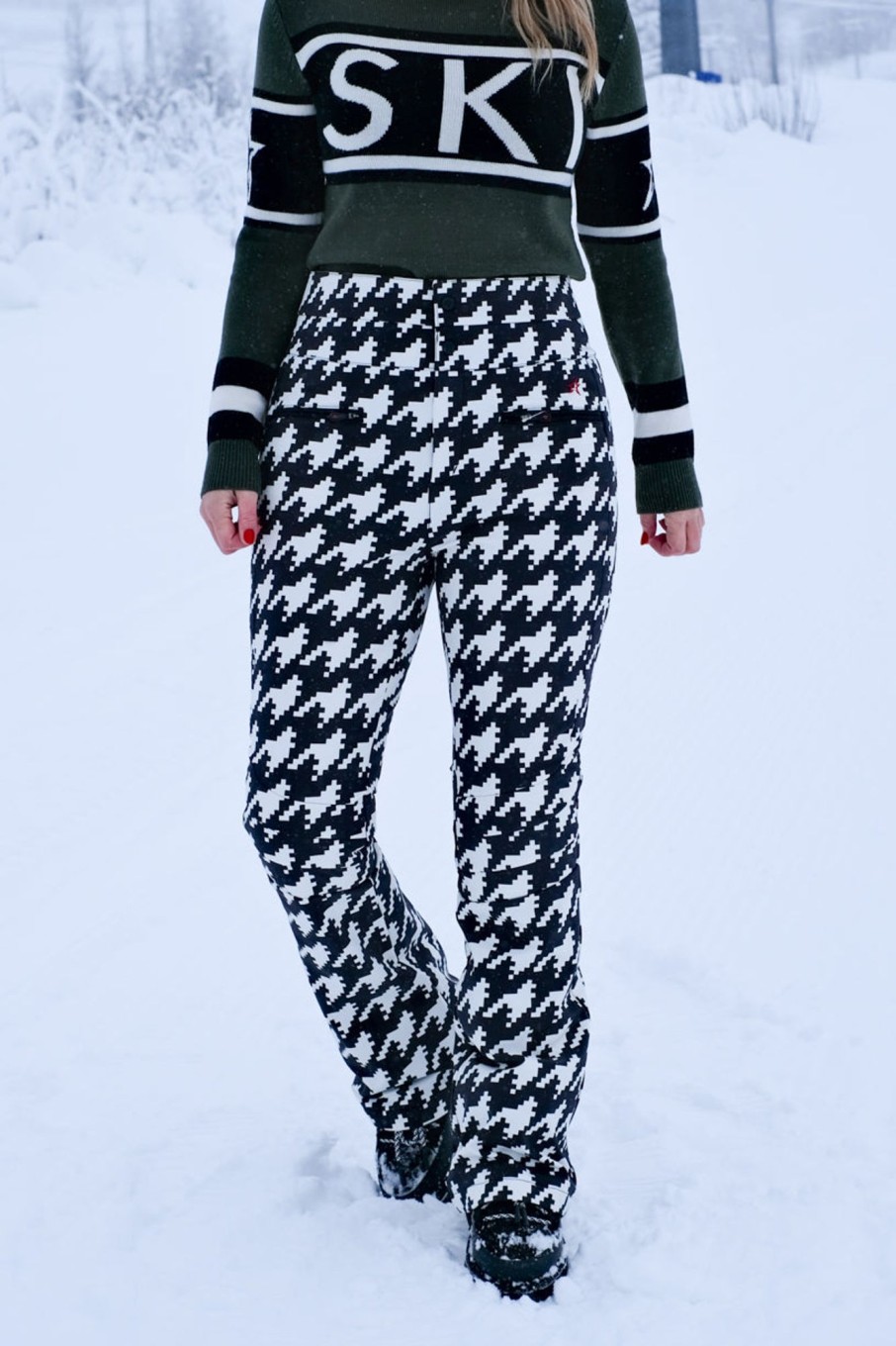 Klaer Perfect Moment Skiklaer | Aurora High Waist Flare Pant Houndstooth