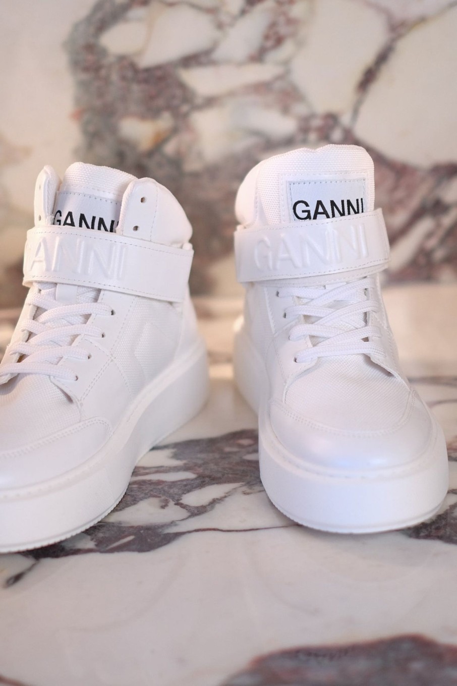 Sko Ganni | Sporty Mix Cupsole High Top Velcro Sneakers Egret