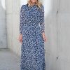 Klaer Camilla Pihl Festkjoler | Nora Long Dress Blue Dawn Print